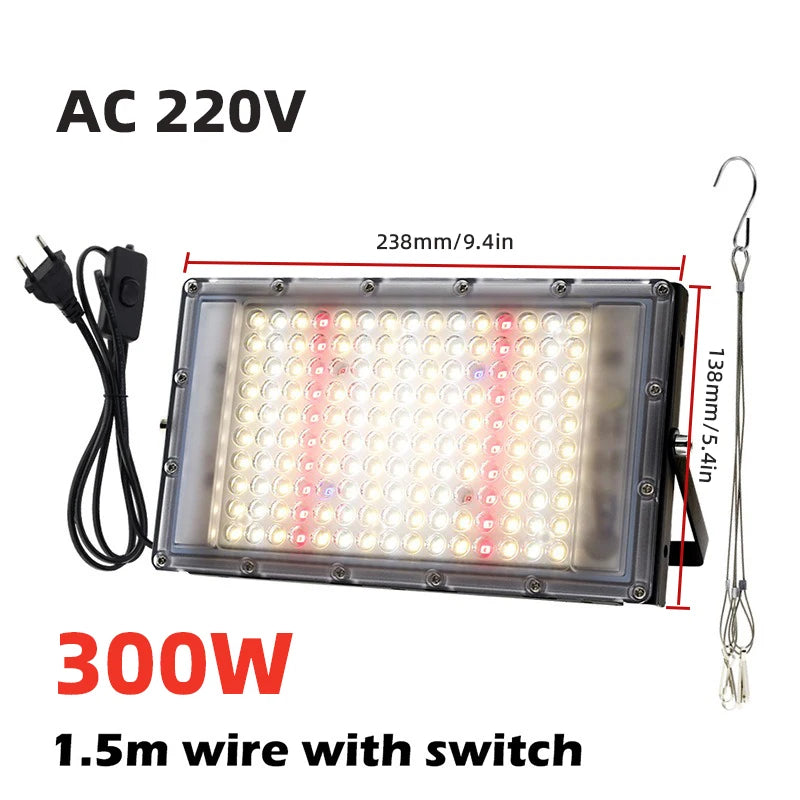Luce di Crescita LED per Piante a Spettro Completo 380-840nm IP65 - 50W 100W 300W per Serra Indoor e Coltivazione