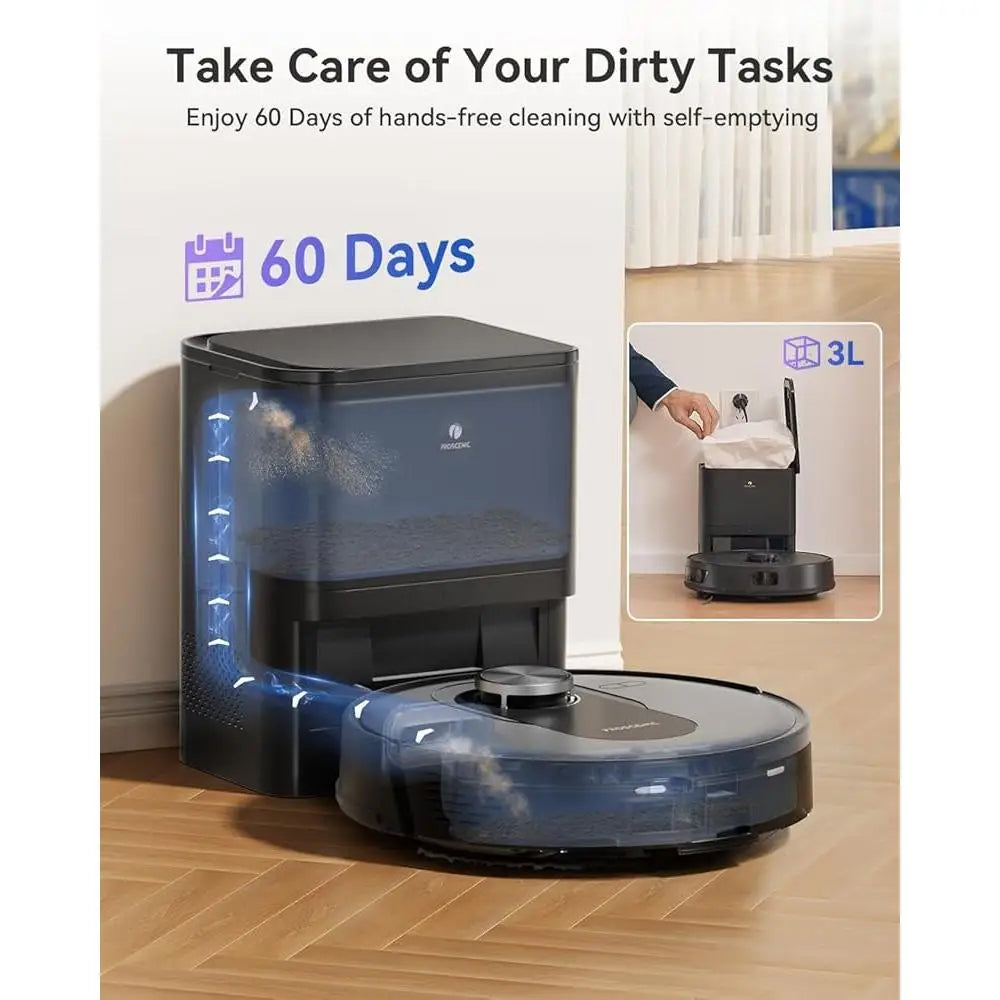 Robot Aspirapolvere Lavapavimenti Intelligente con Svuotamento Automatico 60 Giorni, Aspirazione 5000Pa, Navigazione LiDAR