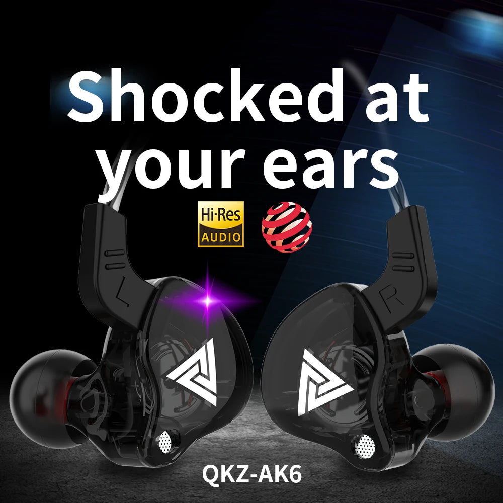 Cuffie In-Ear Originali QKZ AK6 con 6 Driver Dinamici, Microfono, Stereo, Sport, HIFI, Subwoofer, Auricolari Monitor
