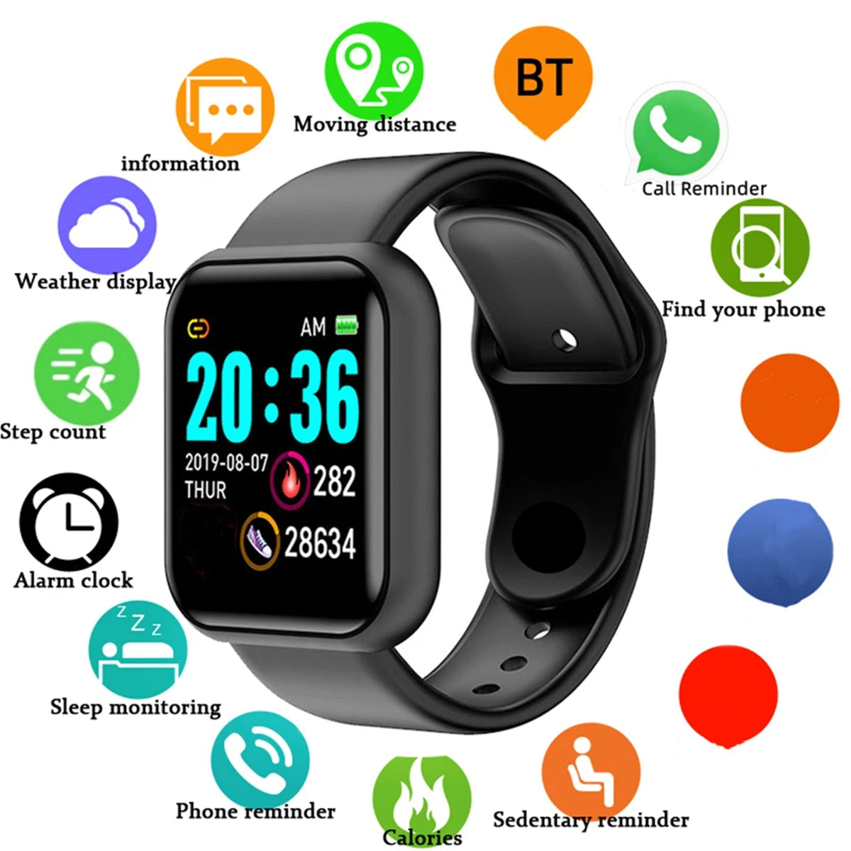 Smartwatch Y68 Fitness Tracker con Notifiche Messaggi - Orologio Intelligente per Android iOS Uomo Donna Sport