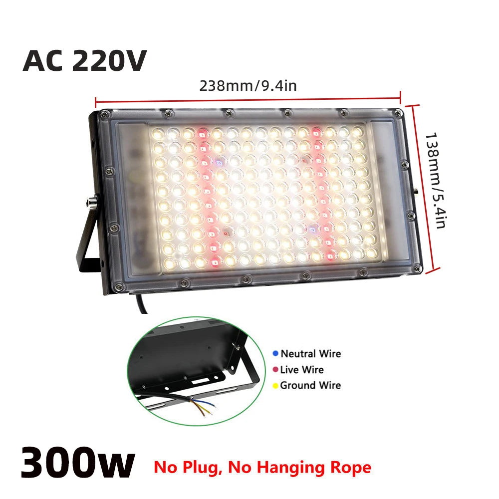 Luce di Crescita LED per Piante a Spettro Completo 380-840nm IP65 - 50W 100W 300W per Serra Indoor e Coltivazione