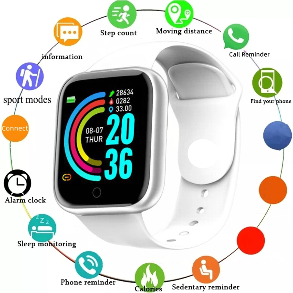 Smartwatch Y68 Fitness Tracker con Notifiche Messaggi - Orologio Intelligente per Android iOS Uomo Donna Sport