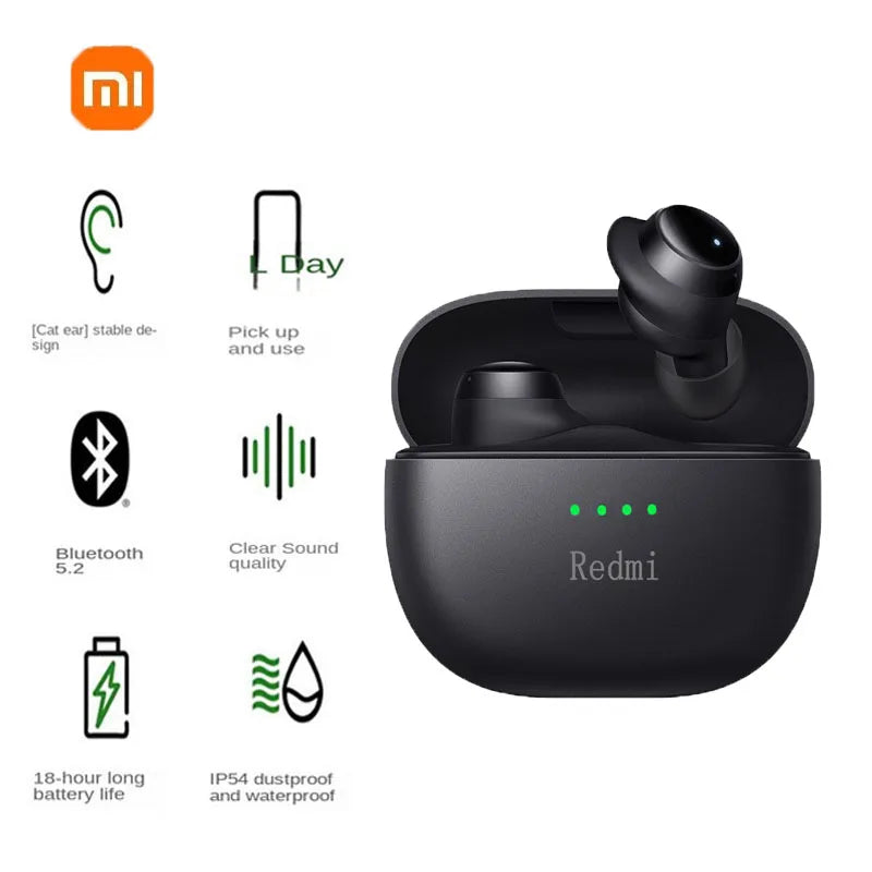 Auricolari in-ear Xiaomi Redmi Bluetooth 5.2 con mini custodia di ricarica, cuffie sportive impermeabili