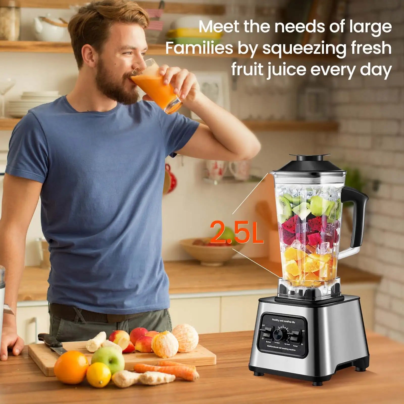 Frullatore Professionale 600W con Contenitore 2.5L, Mixer per Smoothie Frutta Ghiaccio e Frullati