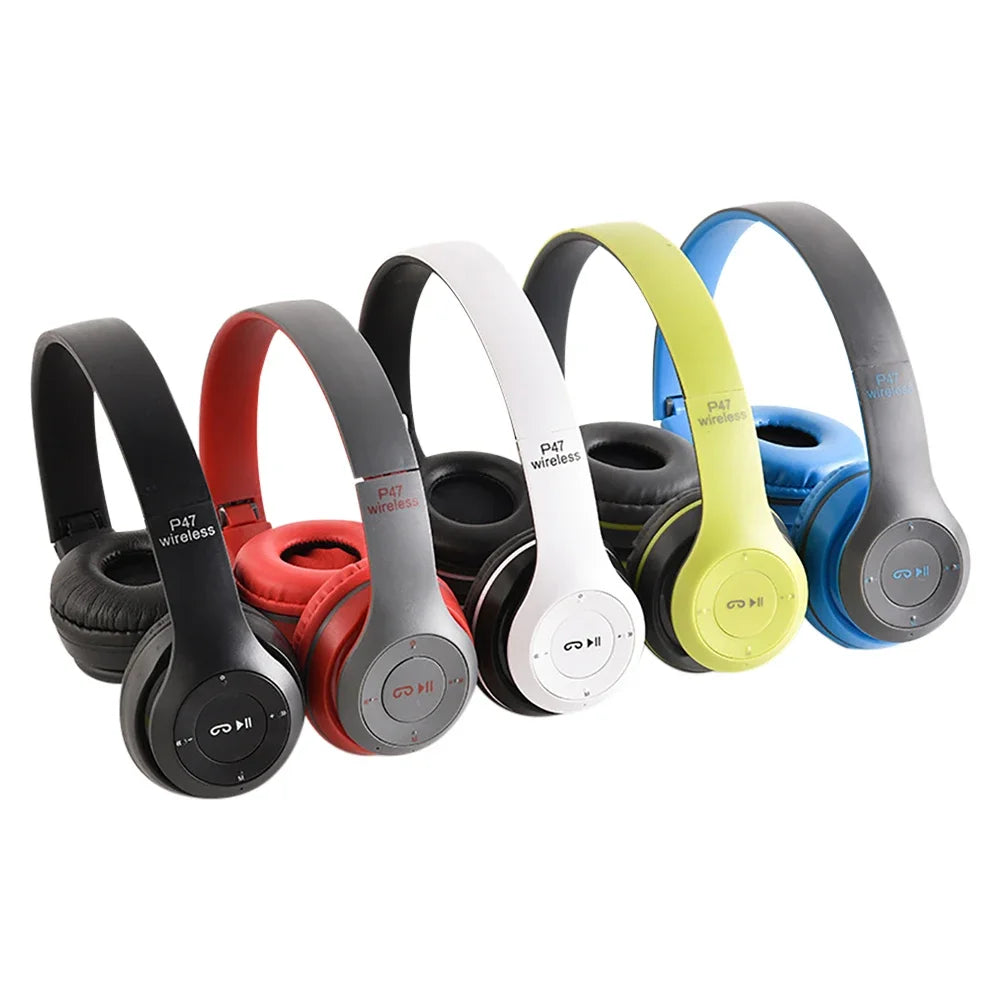 Cuffie Bluetooth 5.0 P47 Stereo Wireless Pieghevoli per Sport Gaming e Musica - Compatibili iPhone e Android