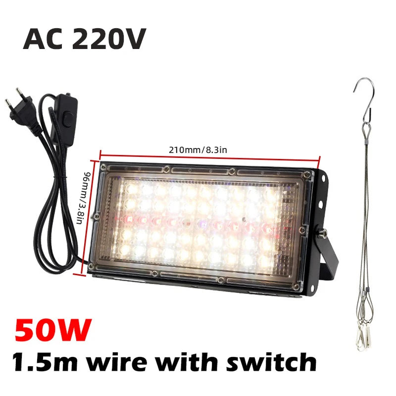 Luce di Crescita LED per Piante a Spettro Completo 380-840nm IP65 - 50W 100W 300W per Serra Indoor e Coltivazione