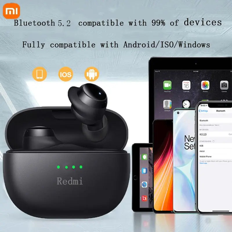 Auricolari in-ear Xiaomi Redmi Bluetooth 5.2 con mini custodia di ricarica, cuffie sportive impermeabili