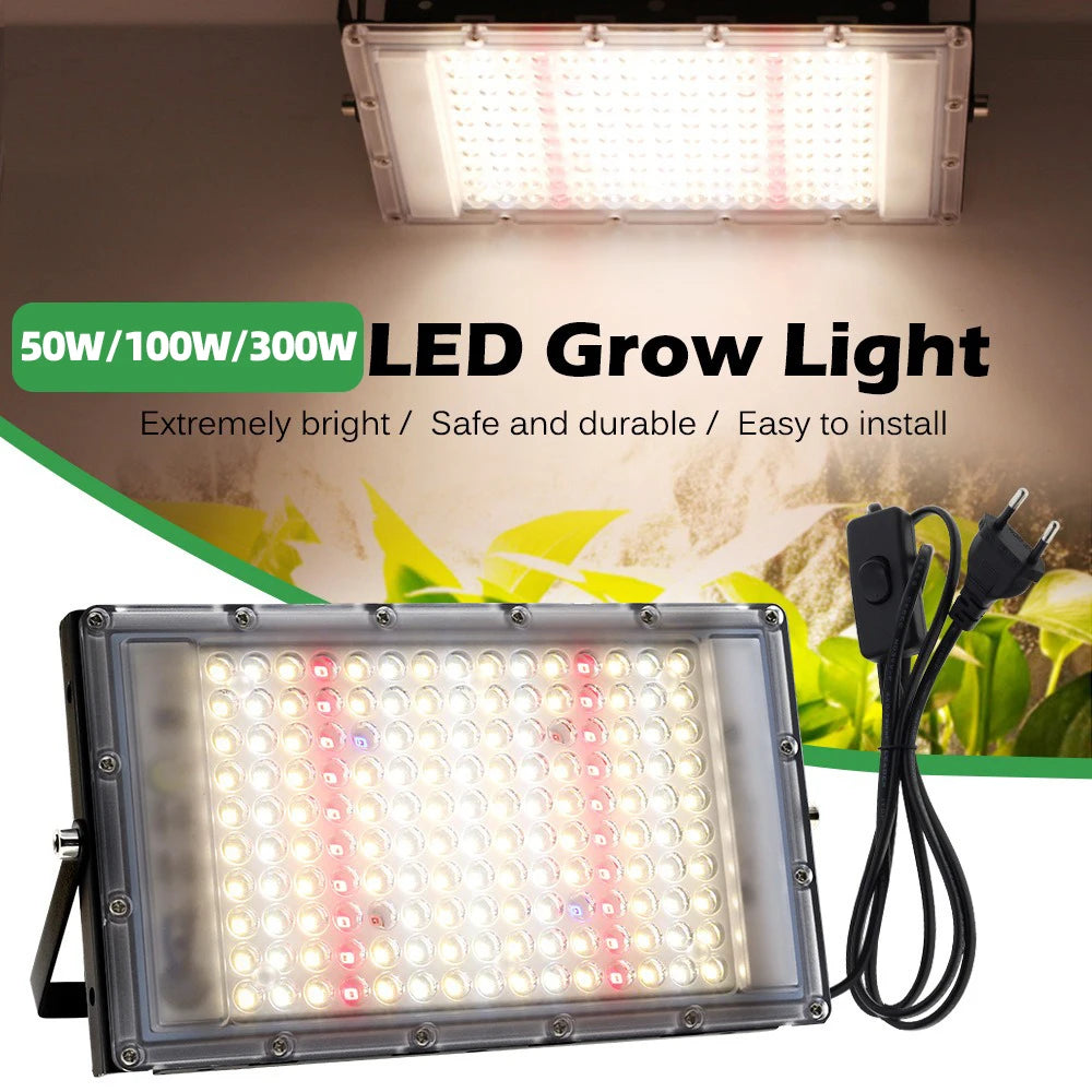 Luce di Crescita LED per Piante a Spettro Completo 380-840nm IP65 - 50W 100W 300W per Serra Indoor e Coltivazione