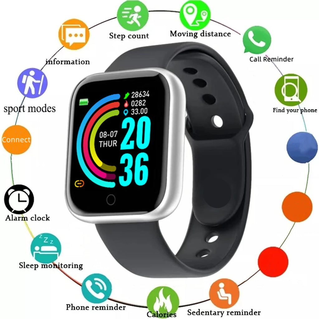 Smartwatch Y68 Fitness Tracker con Notifiche Messaggi - Orologio Intelligente per Android iOS Uomo Donna Sport